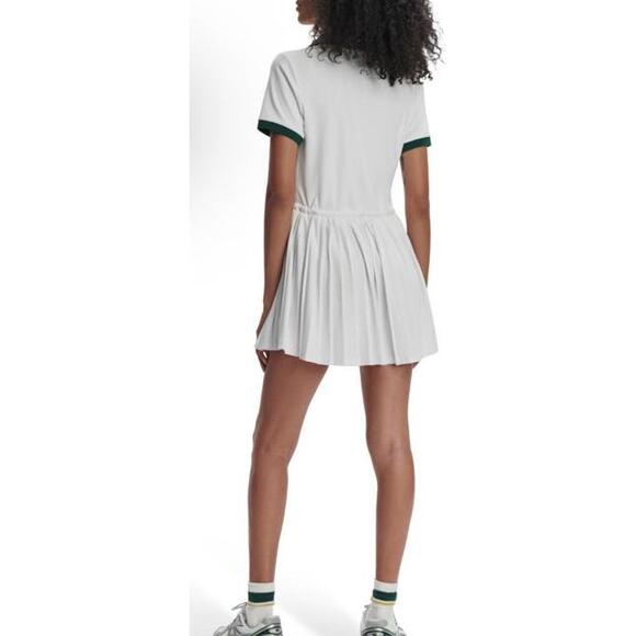 New Varley Paloma Short Sleeve Court Mini Dress In White/Forest Size M - Picture 2 of 13